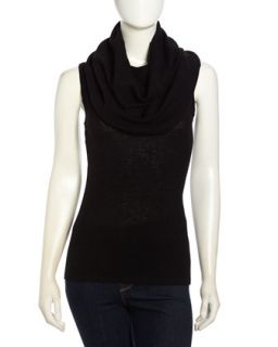 Marilyn Collared Sleeveless Cashmere Top, Black