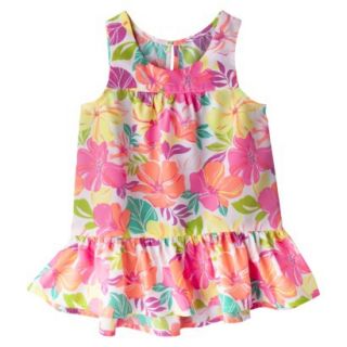 Cherokee Infant Toddler Girls Hawaiian Flower Drop Waist Tank Top   Neon 5T