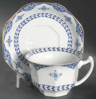 Enoch Wood & Sons Blue Bombay Flat Cup & Saucer Set, Fine China Dinnerware   Blu