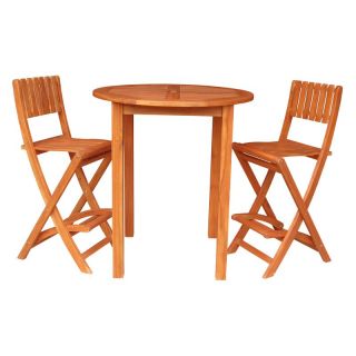 International Concepts Round Bar Height Patio Table with 2 Folding Stools