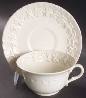 Wedgwood Cream Color On Cream Color (Shell Edge) Footed Cup & Saucer Set, Fine C