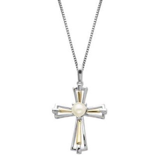 Sterling Silver and 14k Yellow Gold Cultured Freshwater Pearl Cross Pendant  