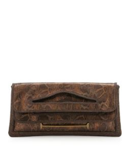 Cutout Handle Fold Over Clutch, Exotic Bronze Snake Print
