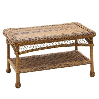 Wicker Patio Coffee Table (Espresso, white, honey, blackMaterials Resin wickerFinish Hand craftedWeather resistantDimensions 17 inches high x 28.5 inches wide x 17 inches deepWeight 16 poundsMinor assembly required )