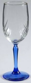 Unknown Crystal Unk13418 Water Goblet   Cut Swirl,Blue Stem&Foot,Gold Trim