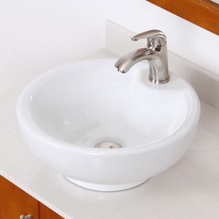 Elite Round White Ceramic Bathroom Sink With Brushed Nickel Faucet