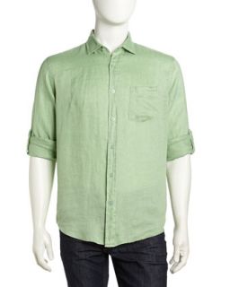 Tab Sleeve Linen Sport Shirt, Green Tea
