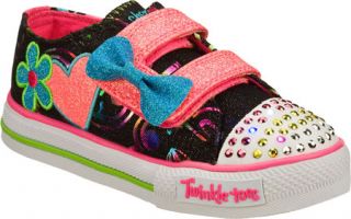 Girls Skechers Twinkle Toes Shuffles Double Adore   Black/Multi Casual Shoes