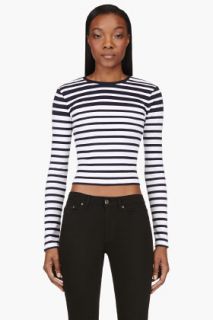 T By Alexander Wang Navy And White Compact Cotton Engineered Stripe T_shirt