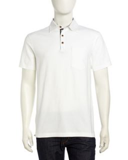 Short Sleeve Stretch Knit Polo Shirt, White