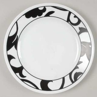 Corning Noir Luncheon Plate, Fine China Dinnerware   Lifestyles,Black Scrolls&Tr