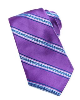 IB Ribbon Stripe Purple Textured Silk Tie, Purple