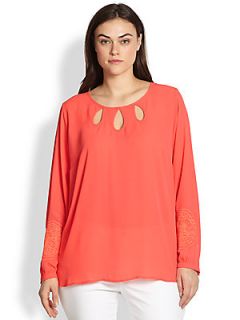 Single, Sizes 14 24 Embroidered Blouse   Coral