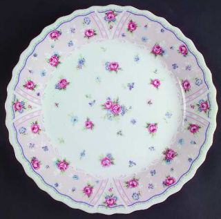 Sadek Petit Rose Dinner Plate, Fine China Dinnerware   Pink Flowers, Pink Band,