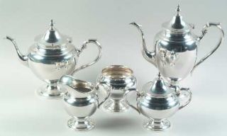 Gorham Puritan (Sterling,Plain,Hollowware) 5 Piece Tea Set with Waste Bowl   Ste