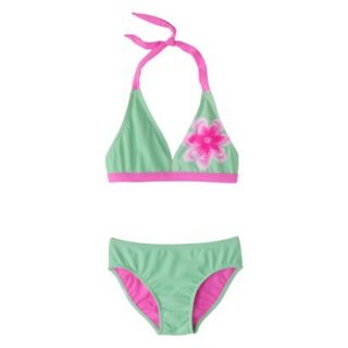 Girls 2 Piece Halter Flower Bikini Swimsuit Set   Mint XS