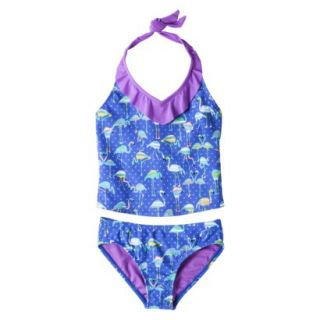 Xhilaration Girls 2 Piece Halter Flamingo Tankini Swimsuit Set   Blue L