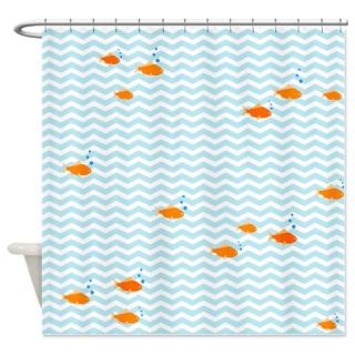  Blue chevron and gold fish Shower Curtain  Use code FREECART at Checkout