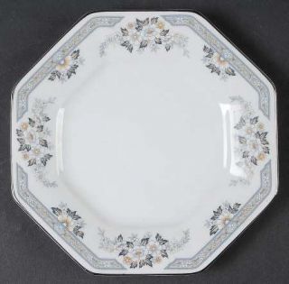 Mikasa Dana Salad Plate, Fine China Dinnerware   Tan/White Flowers, Gray Bands