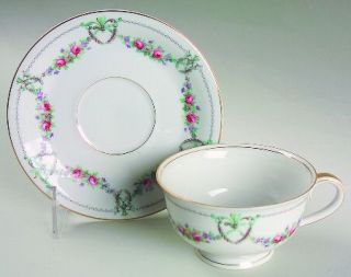 Chateau Rose Garland Footed Cup & Saucer Set, Fine China Dinnerware   Pink & Lav