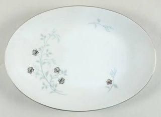 Arlen Platina 12 Oval Serving Platter, Fine China Dinnerware   Platinum Flowers