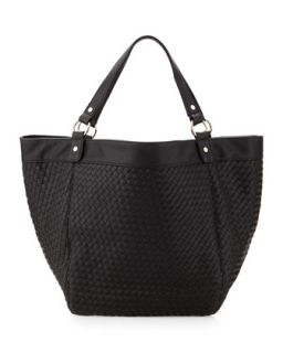 Basketwoven Faux Leather Tote, Black