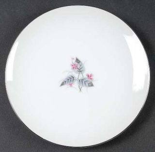 Narumi Lyric Bread & Butter Plate, Fine China Dinnerware   Pink Flowers, Gray Le