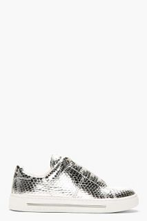 Marc By Marc Jacobs Silver Leather Scale Embossed Sneakers