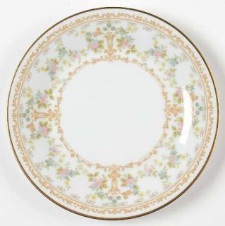 Noritake Long Ago Salad Plate, Fine China Dinnerware   Tan Scrolls,Pink&Blue Flo