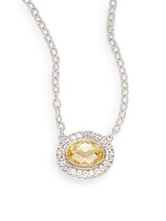 White Sapphire Pave & Crystal Pendant Necklace   Canary Yellow