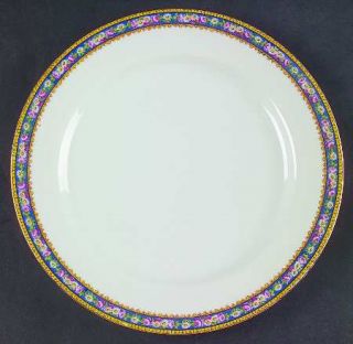 Jean Pouyat Poy70 Dinner Plate, Fine China Dinnerware   Blue Band W/White Dasies