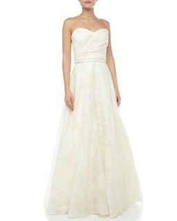 Strapless Lace Print Bridal Gown, Off White