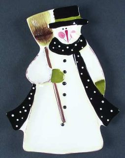 Folk Snowman Figurine Candy Plate, Fine China Dinnerware   Snowman On Red,White