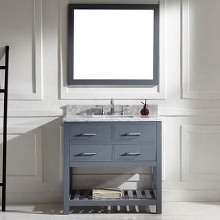 Caroline Estate 36 inch Grey Square Single Sink Italian White Carrara Marble Vanity Set