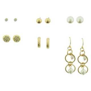 Womens Stud and Dangle Earrings Set of 6   Gold/Crystal/Ivory