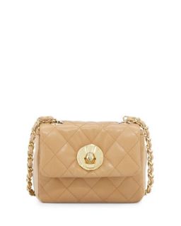 Borsa Quilted Faux Leather Crossbody Bag, Beige/Natural