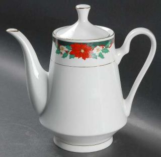Tienshan Deck The Halls (Verge) Teapot & Lid, Fine China Dinnerware   Poinsettia