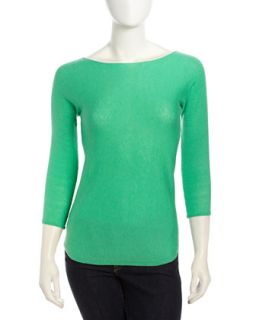 Three Quarter Sleeve Cashmere Sweater, Green