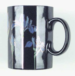Otagiri Blue Iris Mug, Fine China Dinnerware   Black Background,   Blue Iris On