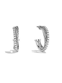 David Yurman Diamond & Sterling Silver Crossover Hoop Earrings/0.8   Silver