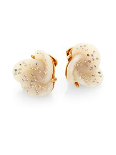 Oscar de la Renta Swirl Flower Button Earrings   Almond