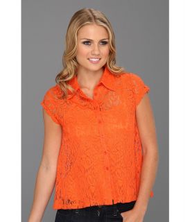 Christin Michaels Talsie A line Lace Shirt Womens Long Sleeve Button Up (Orange)