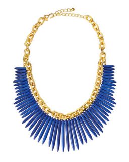 Graduated Spike & Chain Necklace, Blue