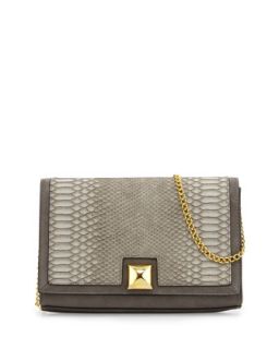 Snake Print Embossed Faux Leather Flap Clutch, Gray