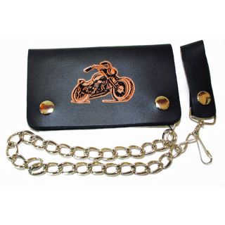 Hollywood Tag True Biker Leather Bi fold Chain Wallet