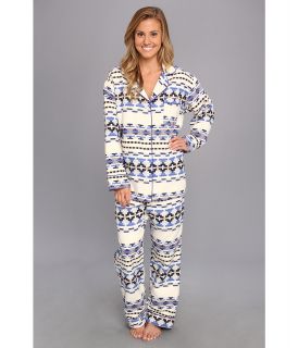 BedHead Ivory/Blue Santa Fe Flannel Classic PJ Set Womens Pajama Sets (White)