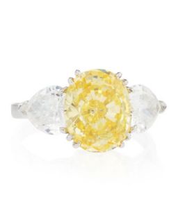 Oval Canary CZ Heart Baguette Ring