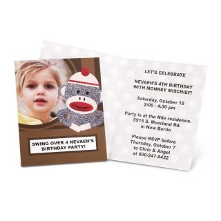 Sock Monkey Red   Personalized Invitations