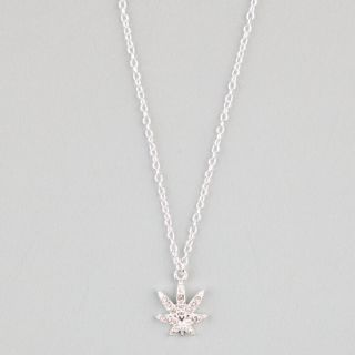 Rhinestone Leaf Pendant Necklace Silver One Size For Women 238898140