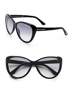 Tom Ford Eyewear Malin Cats Eye Beveled Plastic Sunglasses/Black   Black
